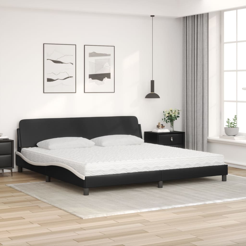 Bett mit Matratze "Dover" Schwarz und Weiß 200x200 cm Kunstleder