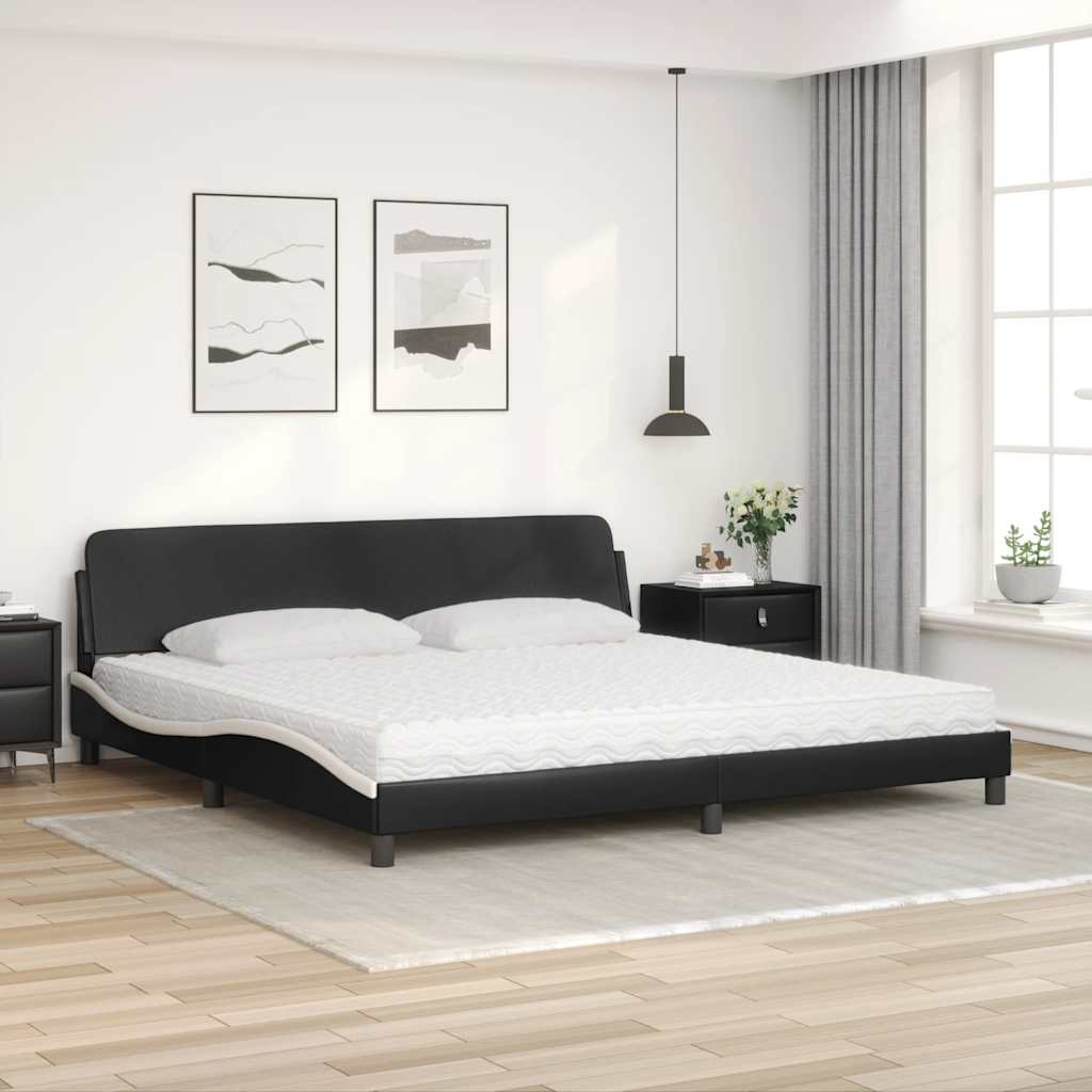Bett mit Matratze "Dover" Schwarz und Weiß 200x200 cm Kunstleder