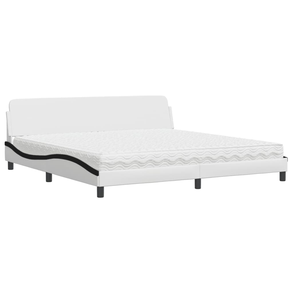 Bett mit Matratze "Dover" Weiß und Schwarz 200x200 cm Kunstleder