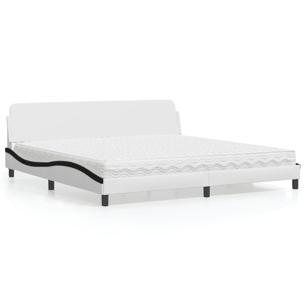 Bett mit Matratze "Dover" Weiß und Schwarz 200x200 cm Kunstleder