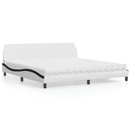 Bett mit Matratze "Dover" Weiß und Schwarz 200x200 cm Kunstleder