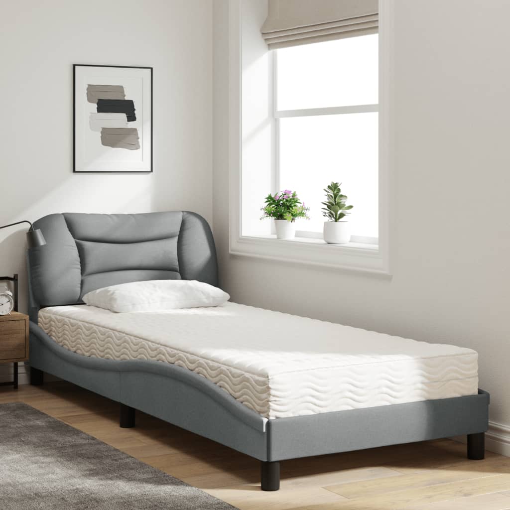 Bett mit Matratze "Hvar" Hellgrau 90x190 cm Stoff