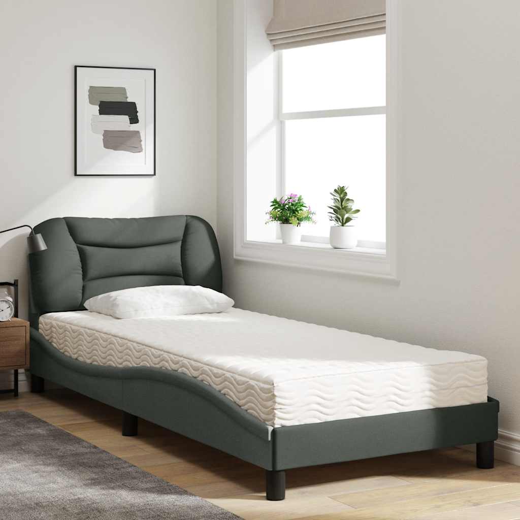 Bett mit Matratze "Hvar" Dunkelgrau 90x190 cm Stoff