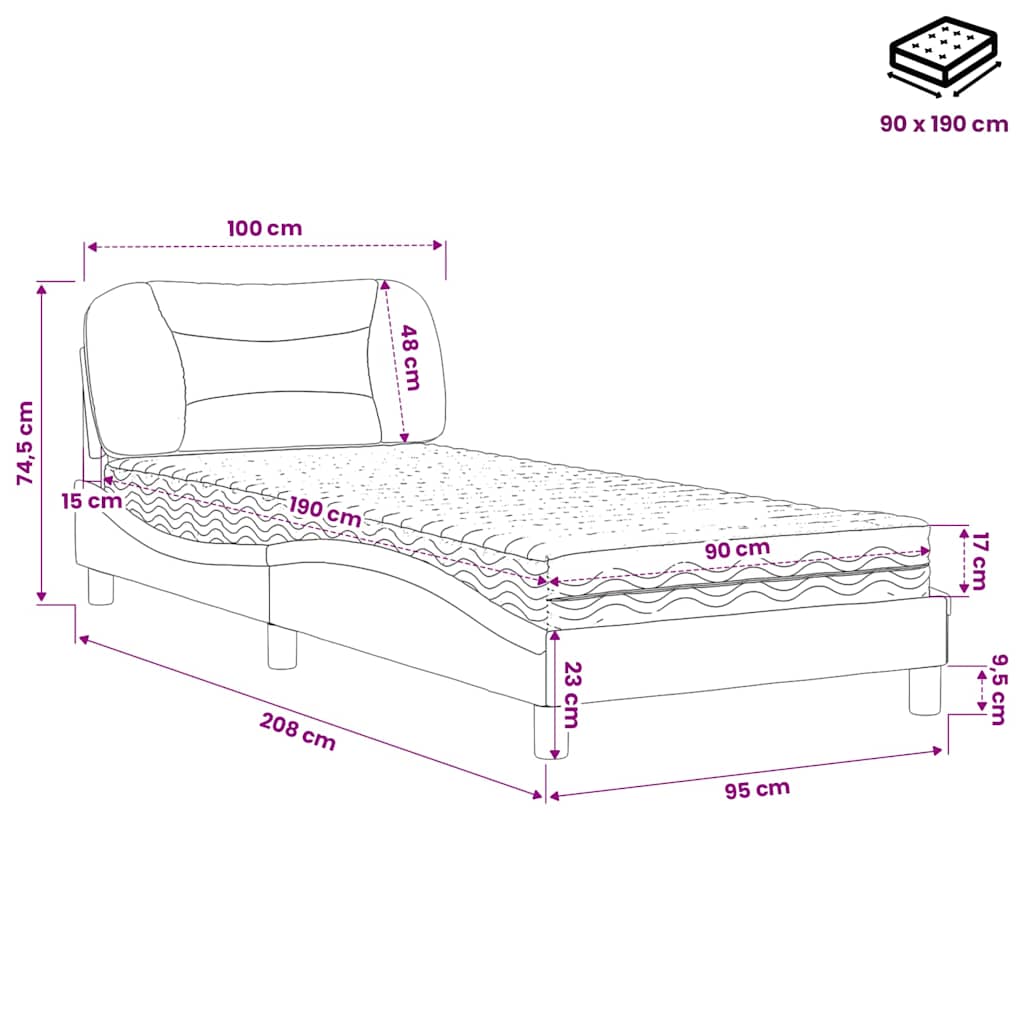 Bett mit Matratze "Hvar" Schwarz 90x190 cm Stoff