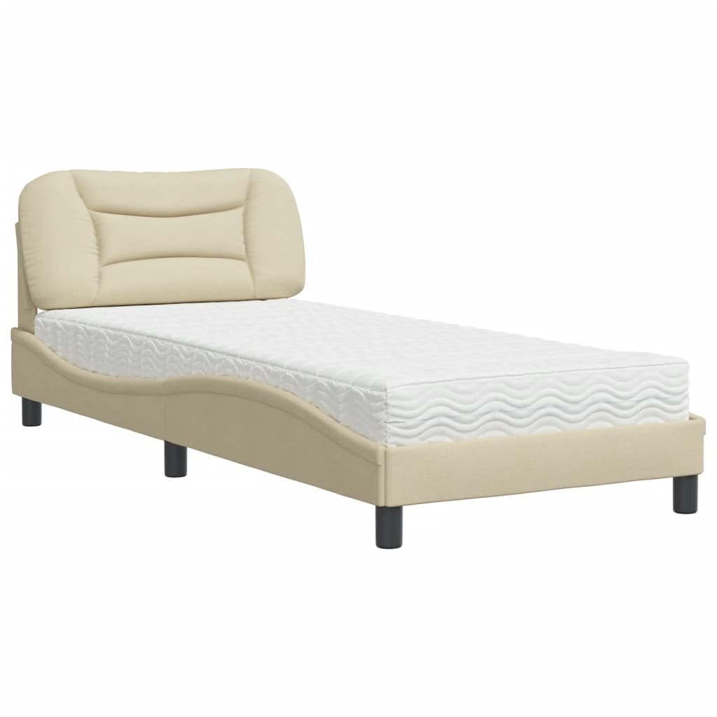 Bed with mattress cream 90x190 cm fabric