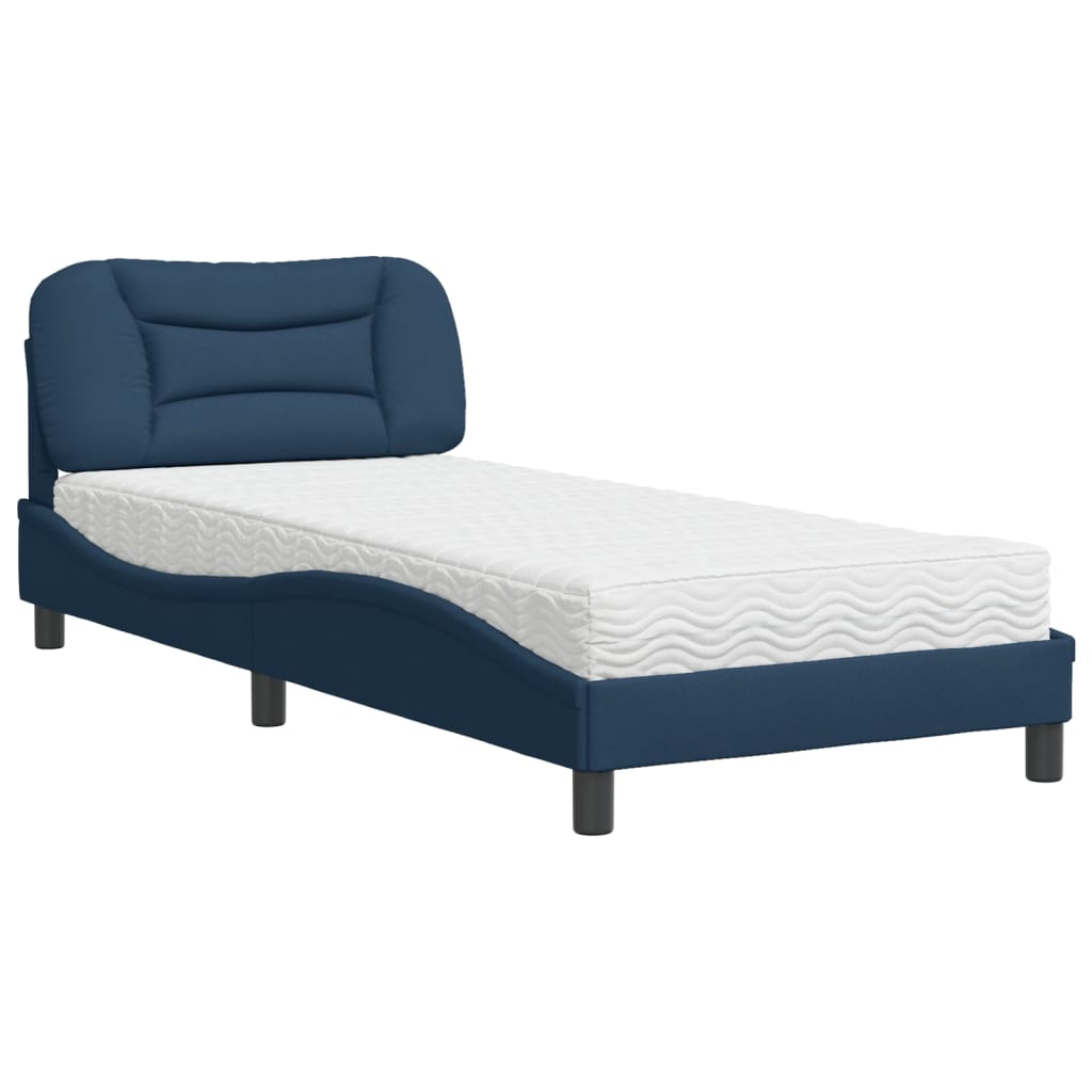 Bed with mattress blue 90x190 cm fabric