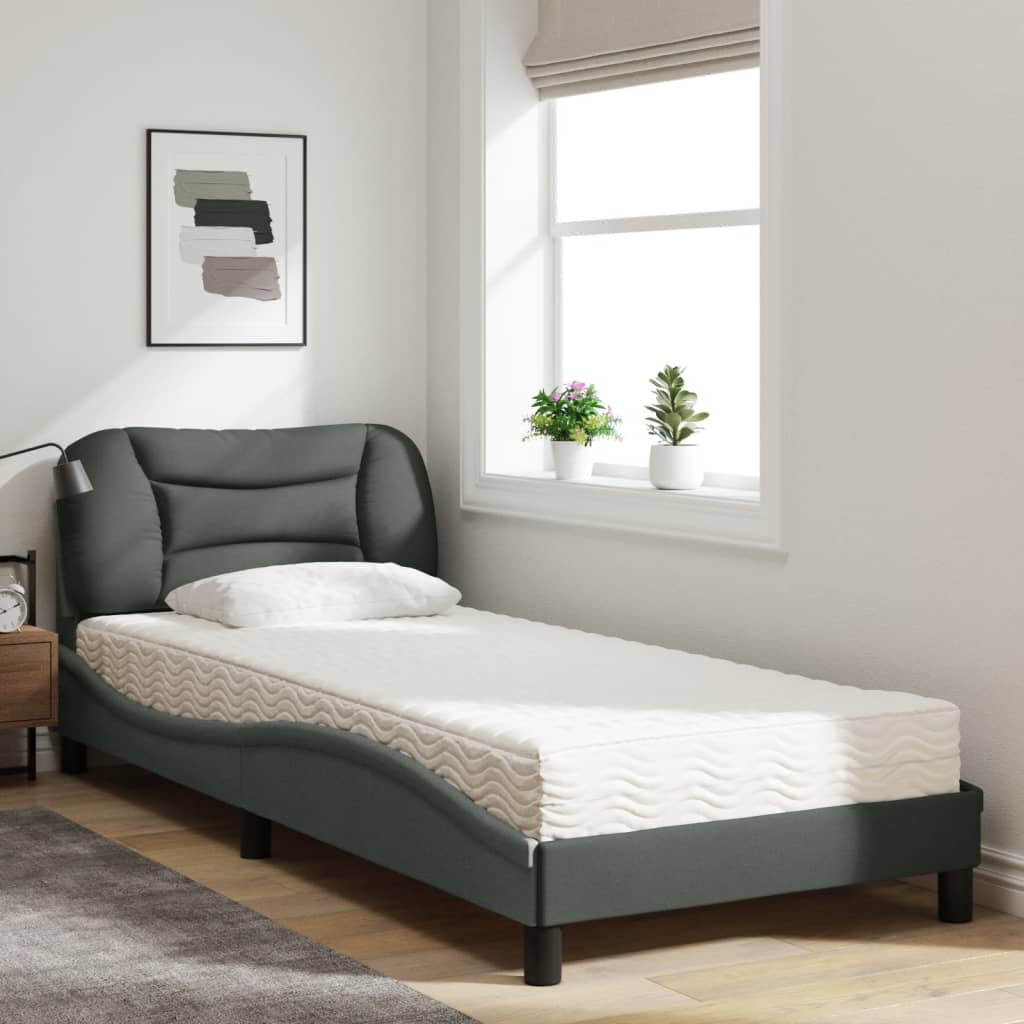 Bett mit Matratze "Hvar" Dunkelgrau 90x200 cm Stoff
