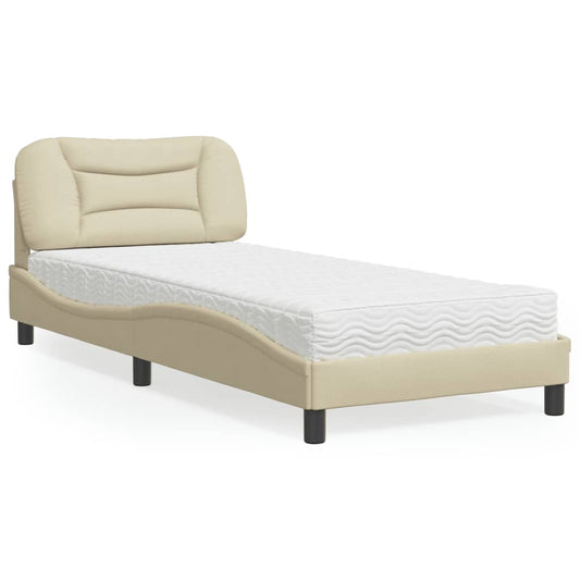 Bed with mattress cream 90x200 cm fabric