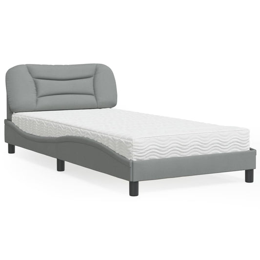 Bed with mattress light grey 100x200 cm fabric