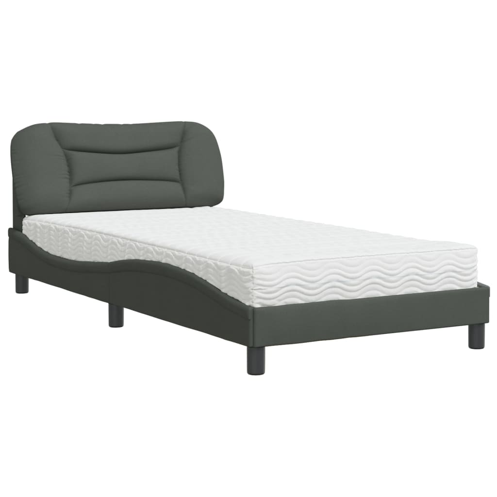 Bed with mattress dark grey 100x200 cm fabric