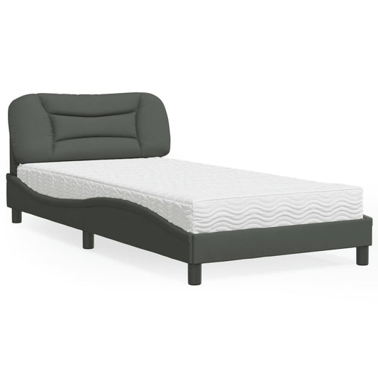 Bed with mattress dark grey 100x200 cm fabric