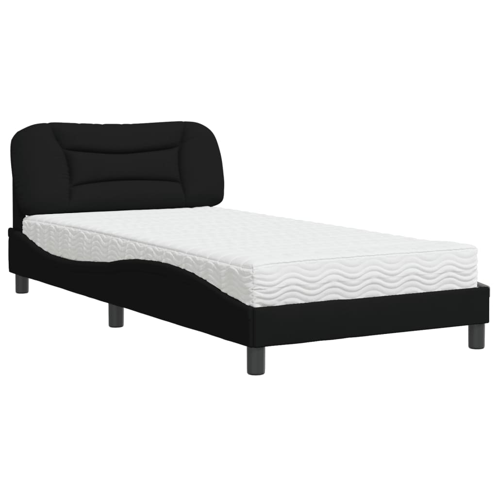 Bed with mattress black 100x200 cm fabric