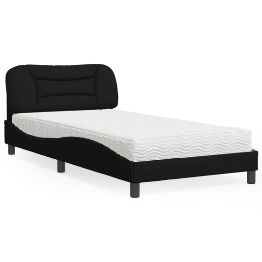 Bed with mattress black 100x200 cm fabric
