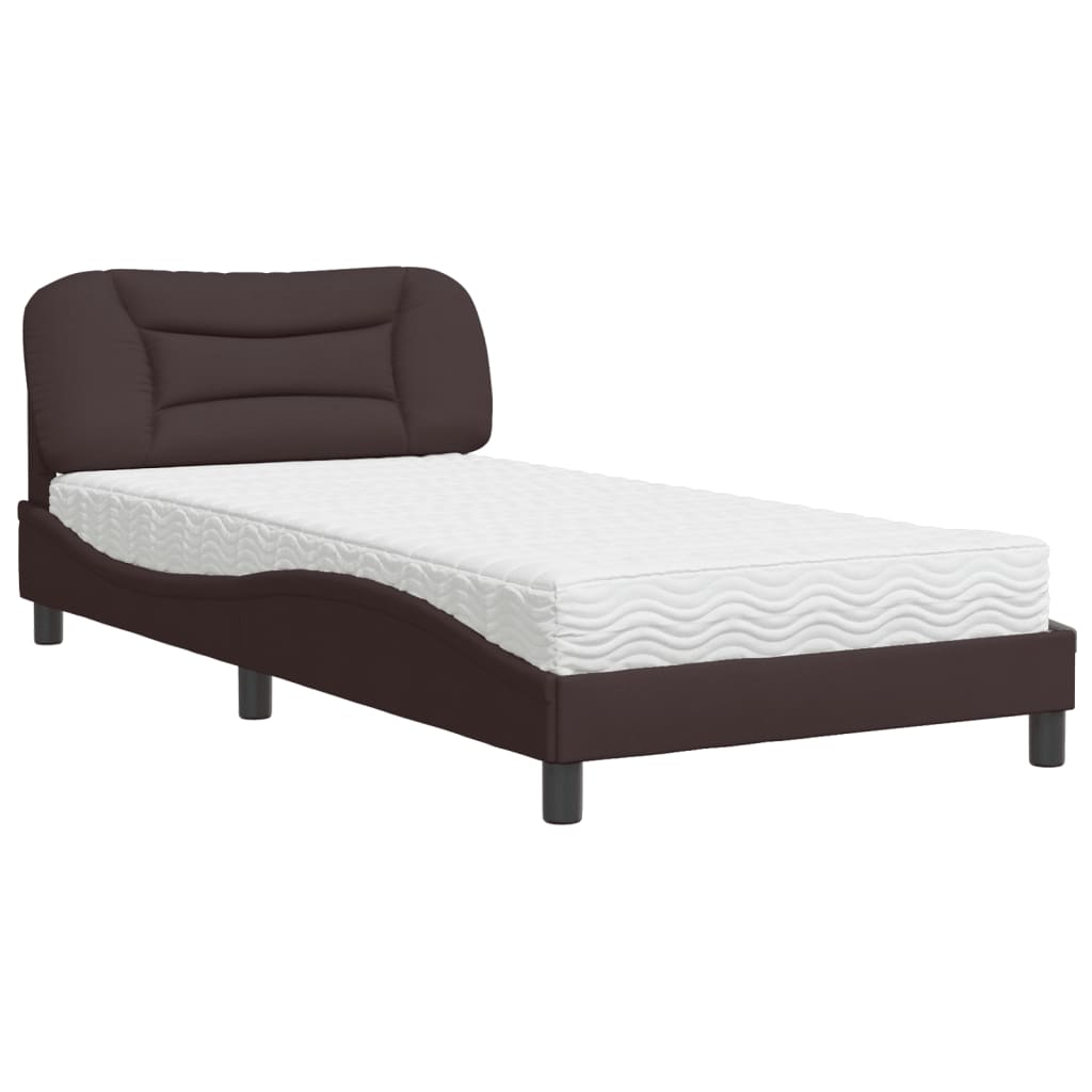 Bed with mattress dark brown 100x200 cm fabric