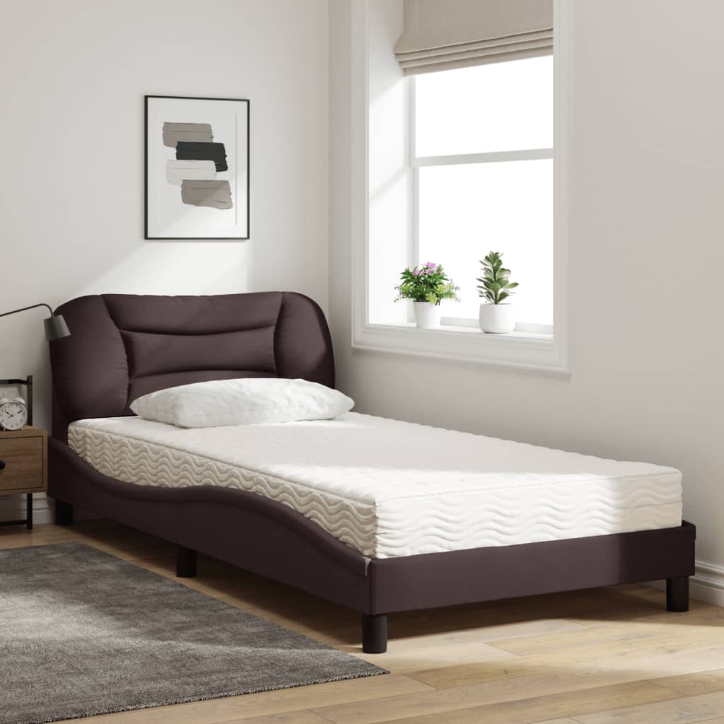 Bed with mattress dark brown 100x200 cm fabric