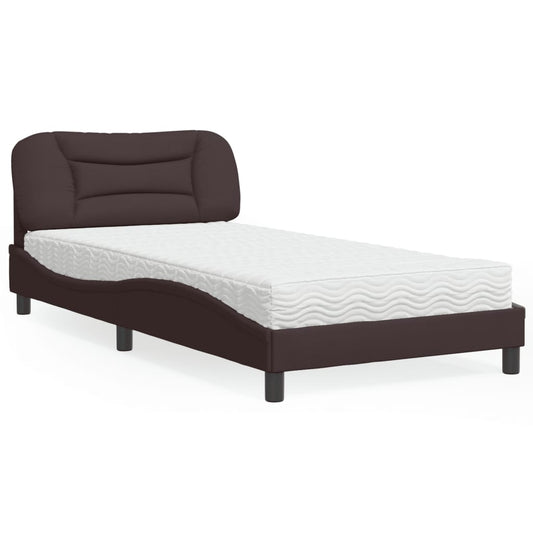 Bed with mattress dark brown 100x200 cm fabric