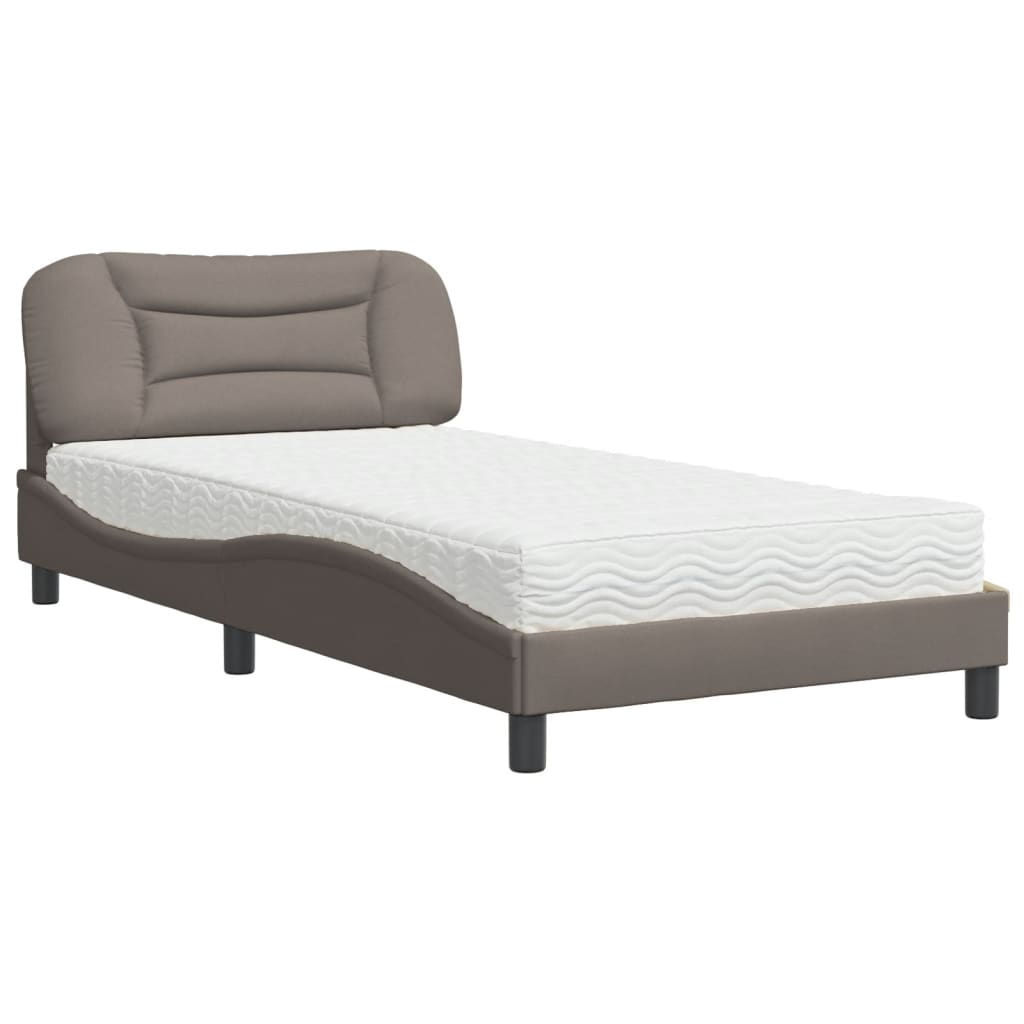 Bed with mattress taupe 100x200 cm fabric