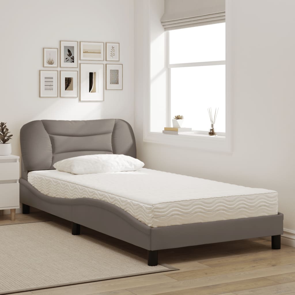 Bed with mattress taupe 100x200 cm fabric