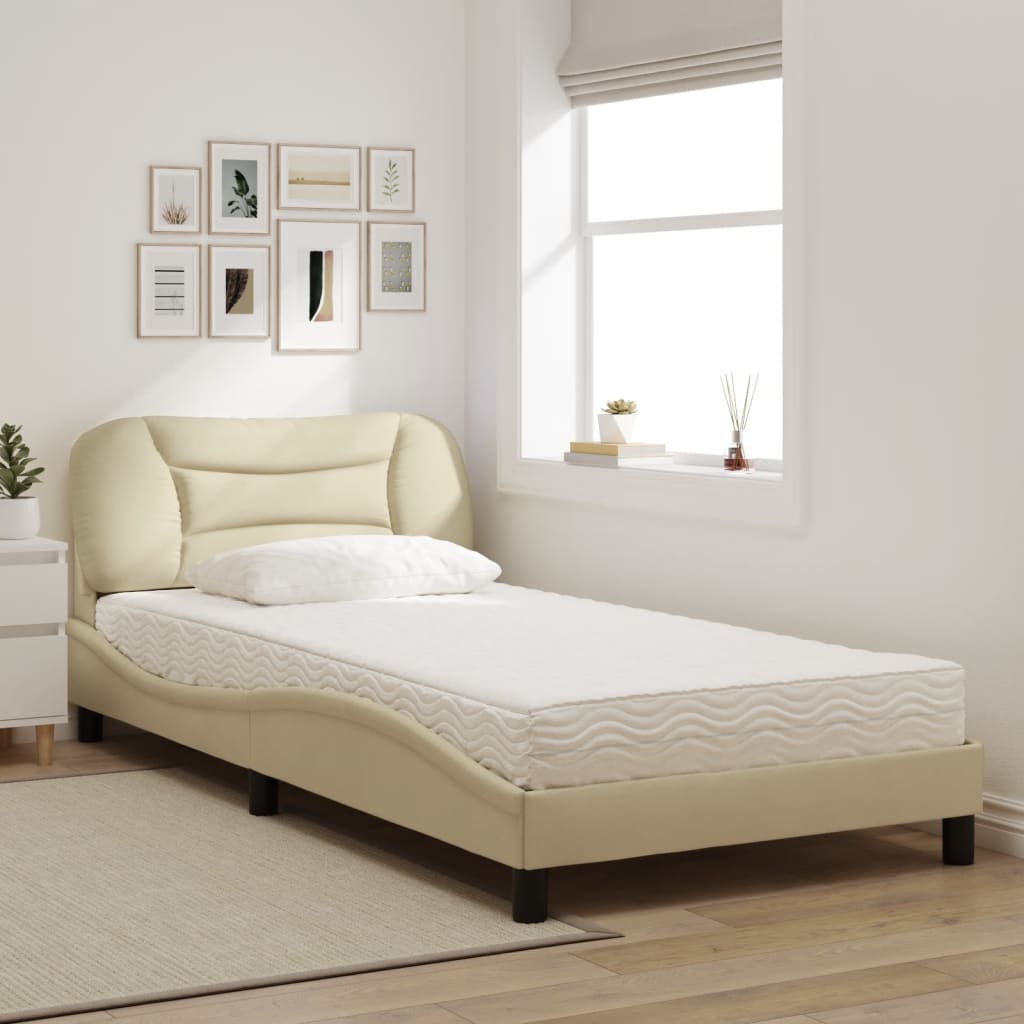 Bed with mattress cream 100x200 cm fabric