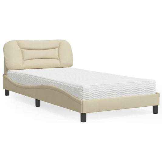 Bed with mattress cream 100x200 cm fabric