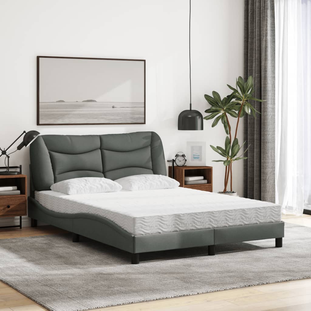 Bett mit Matratze "Hvar" Dunkelgrau 140x190 cm Stoff