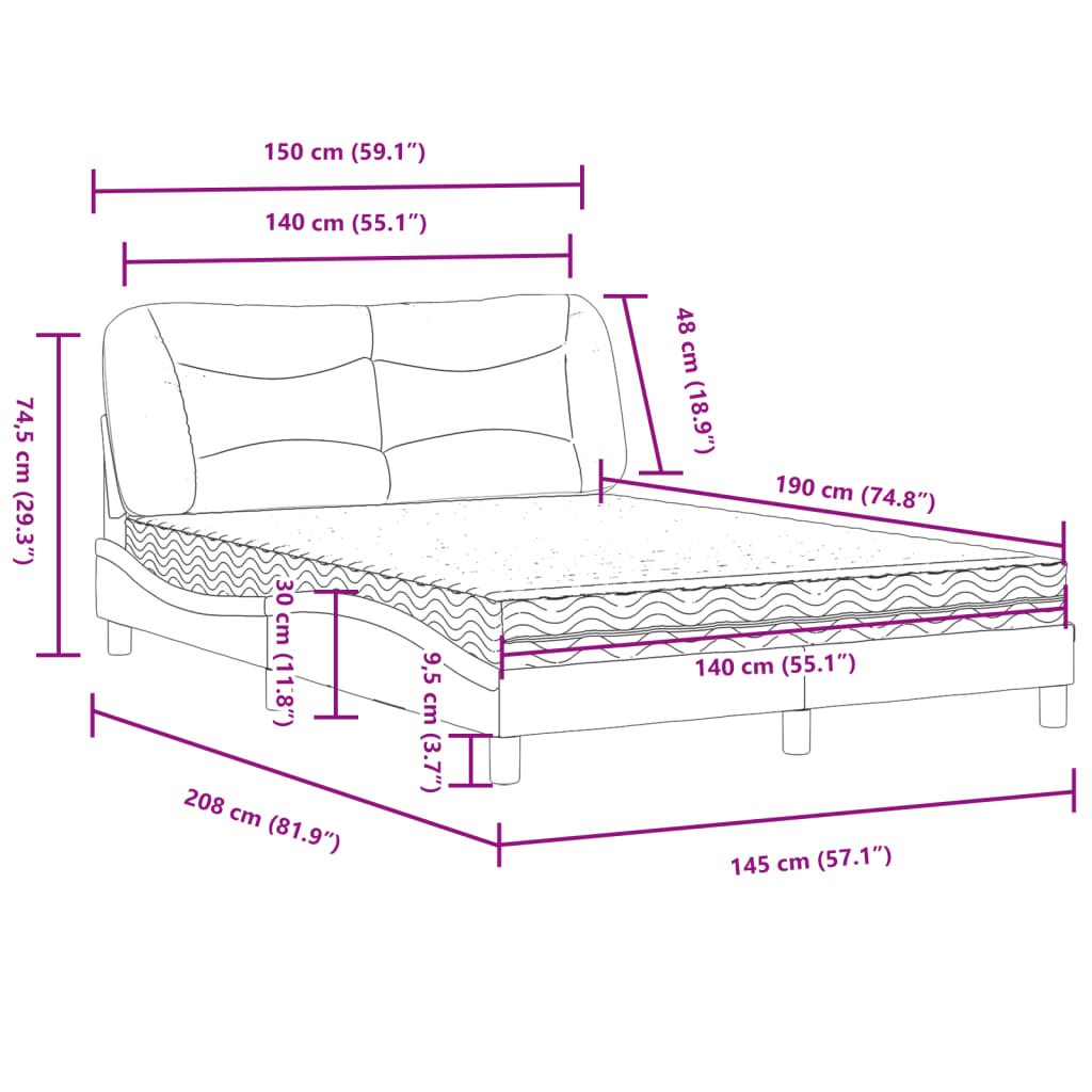 Bett mit Matratze "Hvar" Dunkelbraun 140x190 cm Stoff