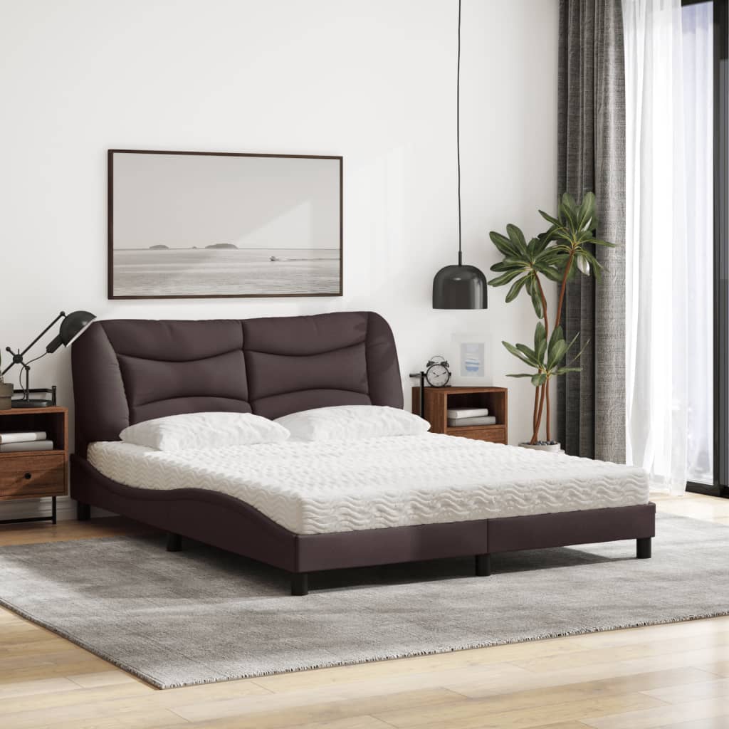 Bed with mattress dark brown 160x200 cm fabric