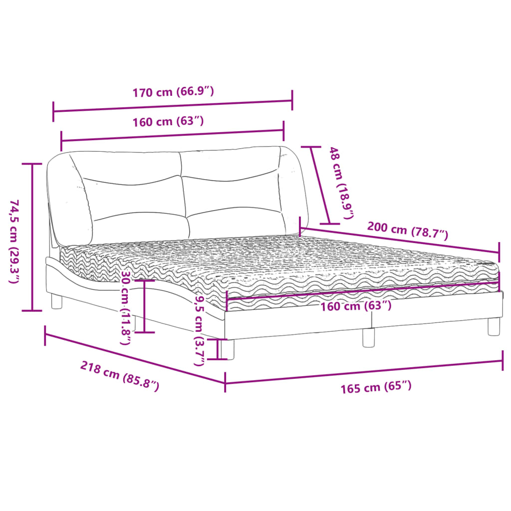 Bed with mattress dark brown 160x200 cm fabric