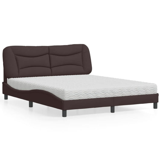 Bed with mattress dark brown 160x200 cm fabric