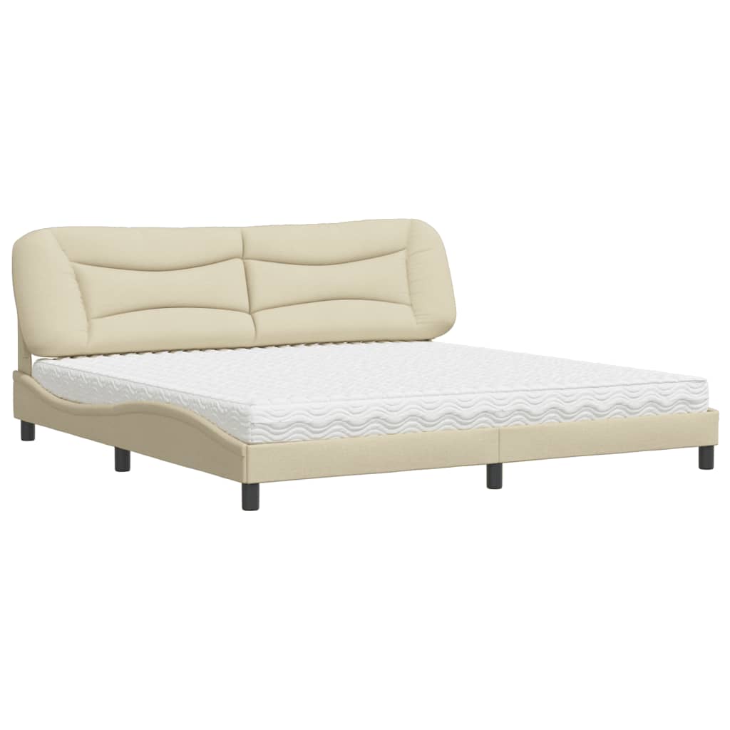 Bed with mattress cream 200x200 cm fabric
