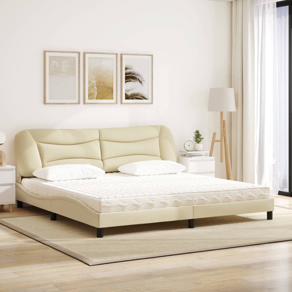 Bed with mattress cream 200x200 cm fabric