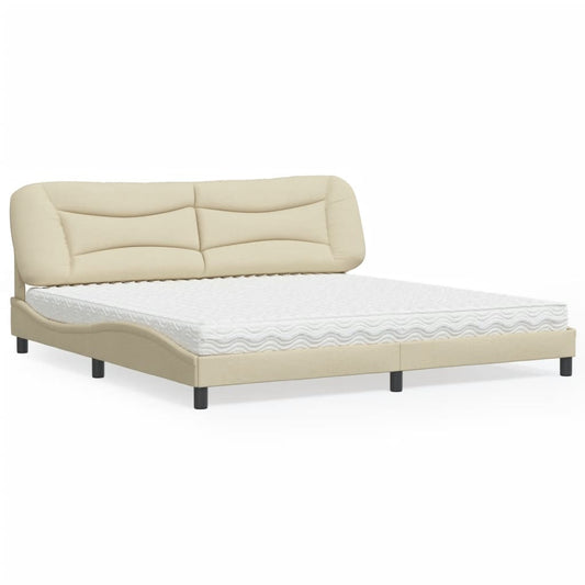 Bed with mattress cream 200x200 cm fabric