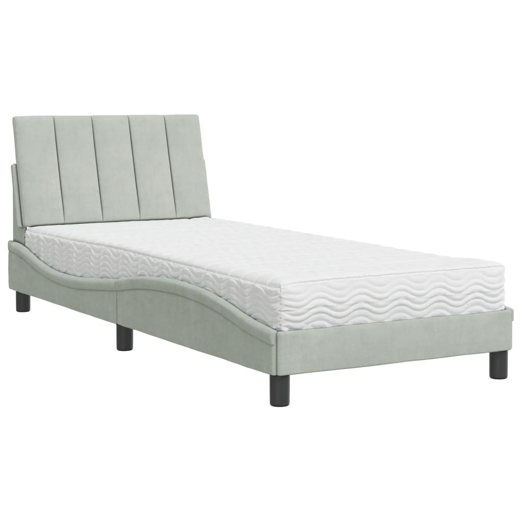 Lit avec matelas "Hanko" gris clair 80x200 cm velours