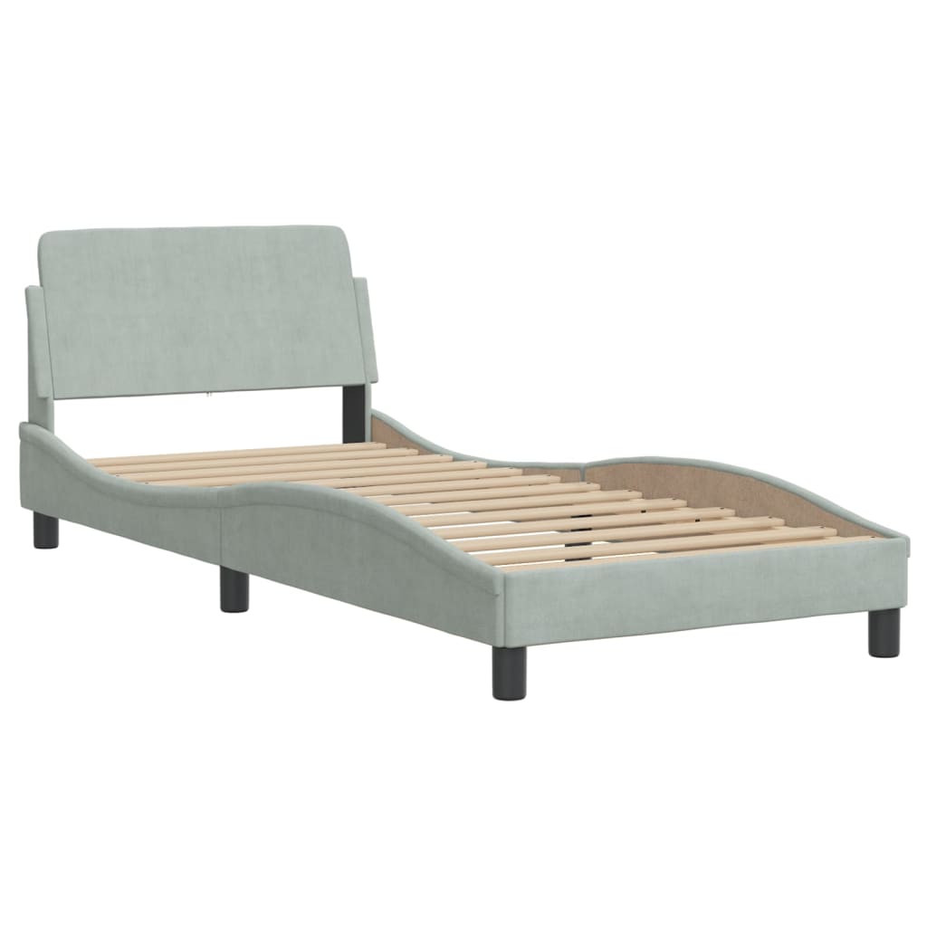 Lit avec matelas "Hanko" gris clair 80x200 cm velours