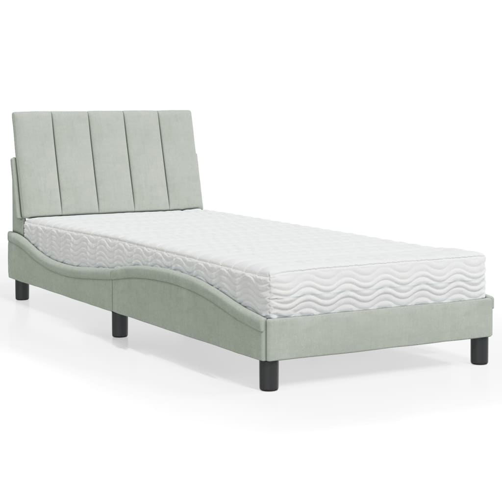 Bett mit Matratze "Hanko" Hellgrau 80x200 cm Samt