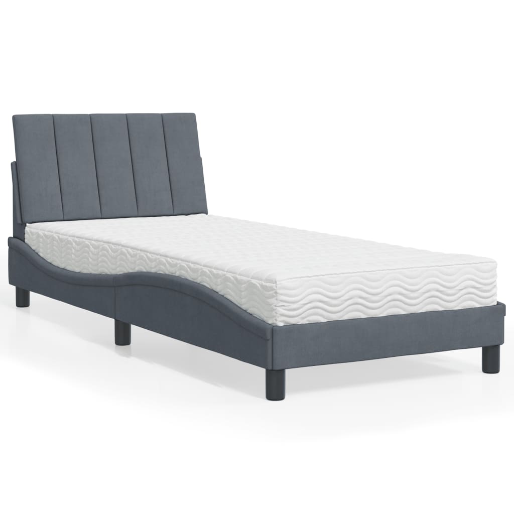 Bett mit Matratze "Hanko" Dunkelgrau 80x200 cm Samt