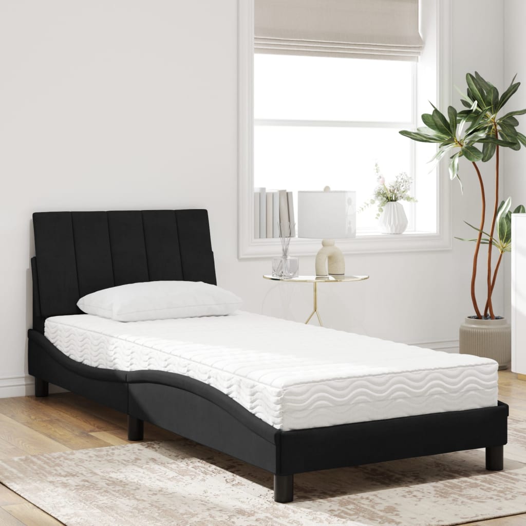 Bett mit Matratze "Hanko" Schwarz 80x200 cm Samt