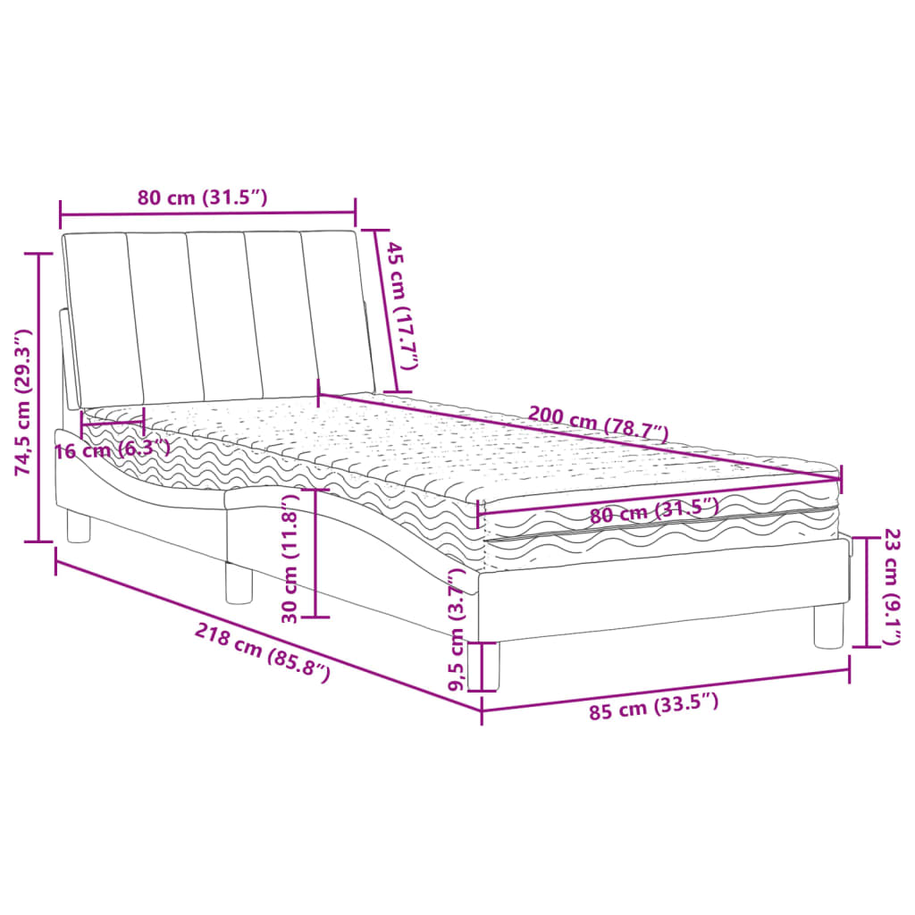 Bett mit Matratze "Hanko" Schwarz 80x200 cm Samt