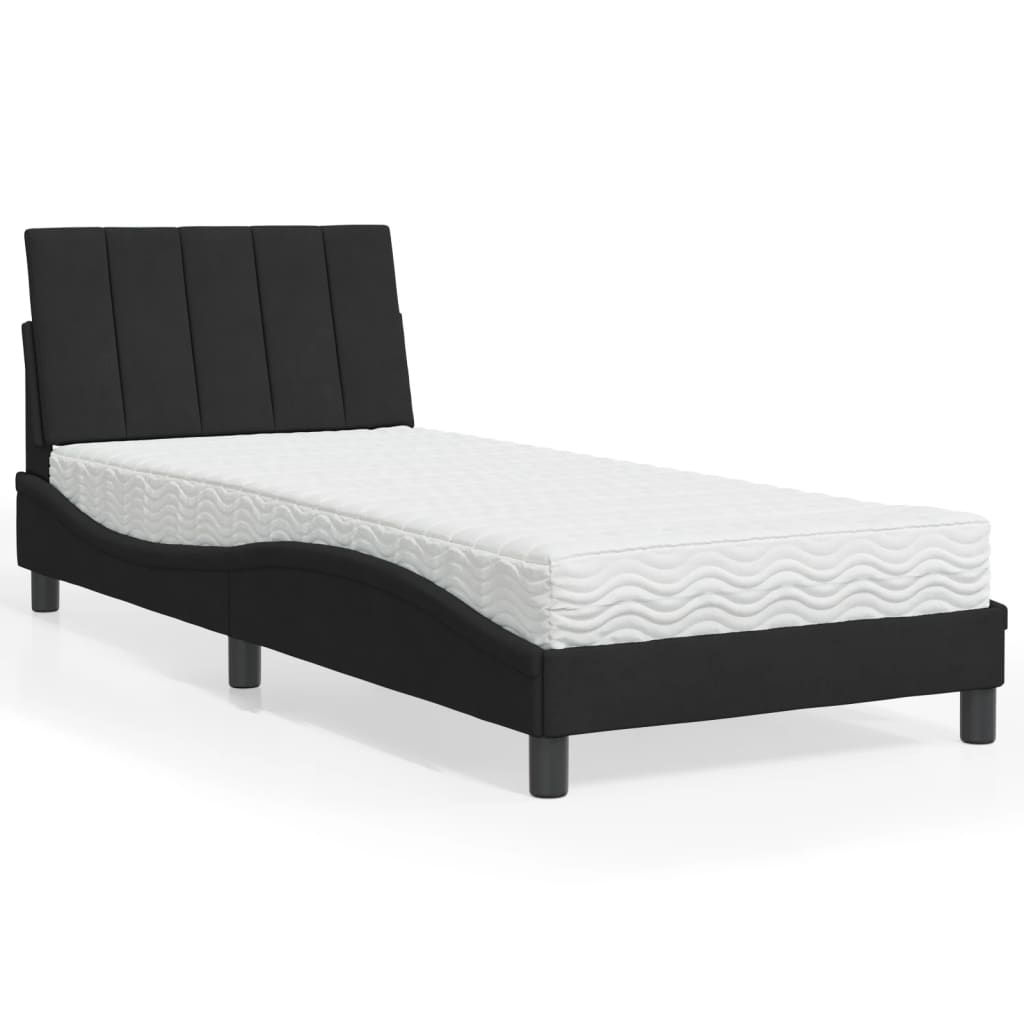 Bett mit Matratze "Hanko" Schwarz 80x200 cm Samt