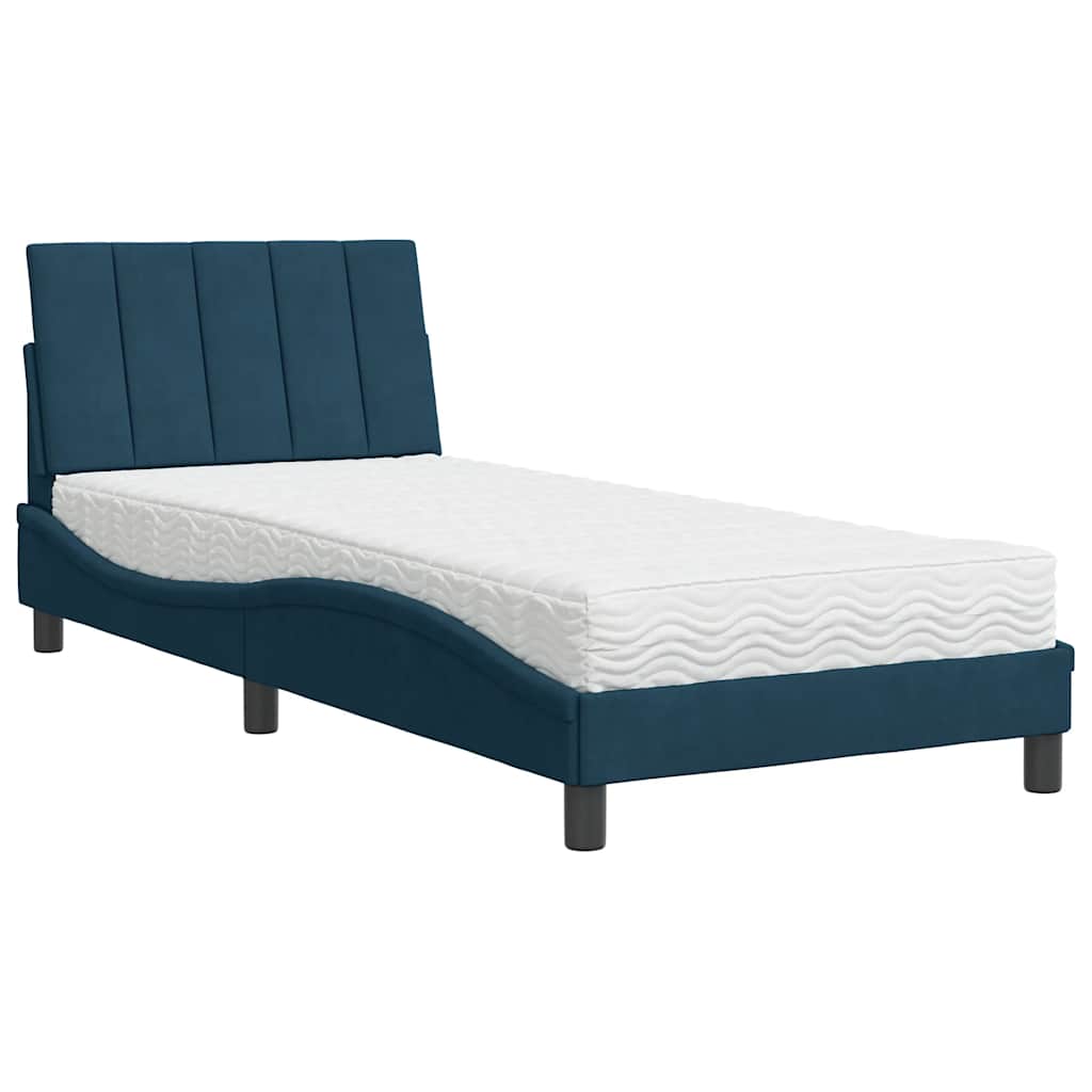Bett mit Matratze "Hanko" Blau 80x200 cm Samt