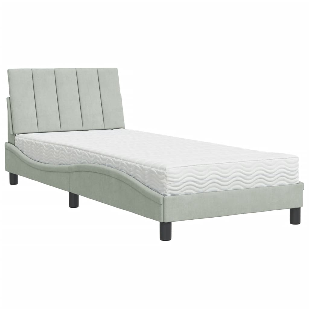 Bett mit Matratze "Hanko" Hellgrau 90x190 cm Samt