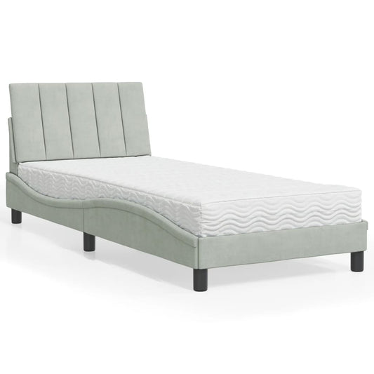 Bett mit Matratze "Hanko" Hellgrau 90x190 cm Samt