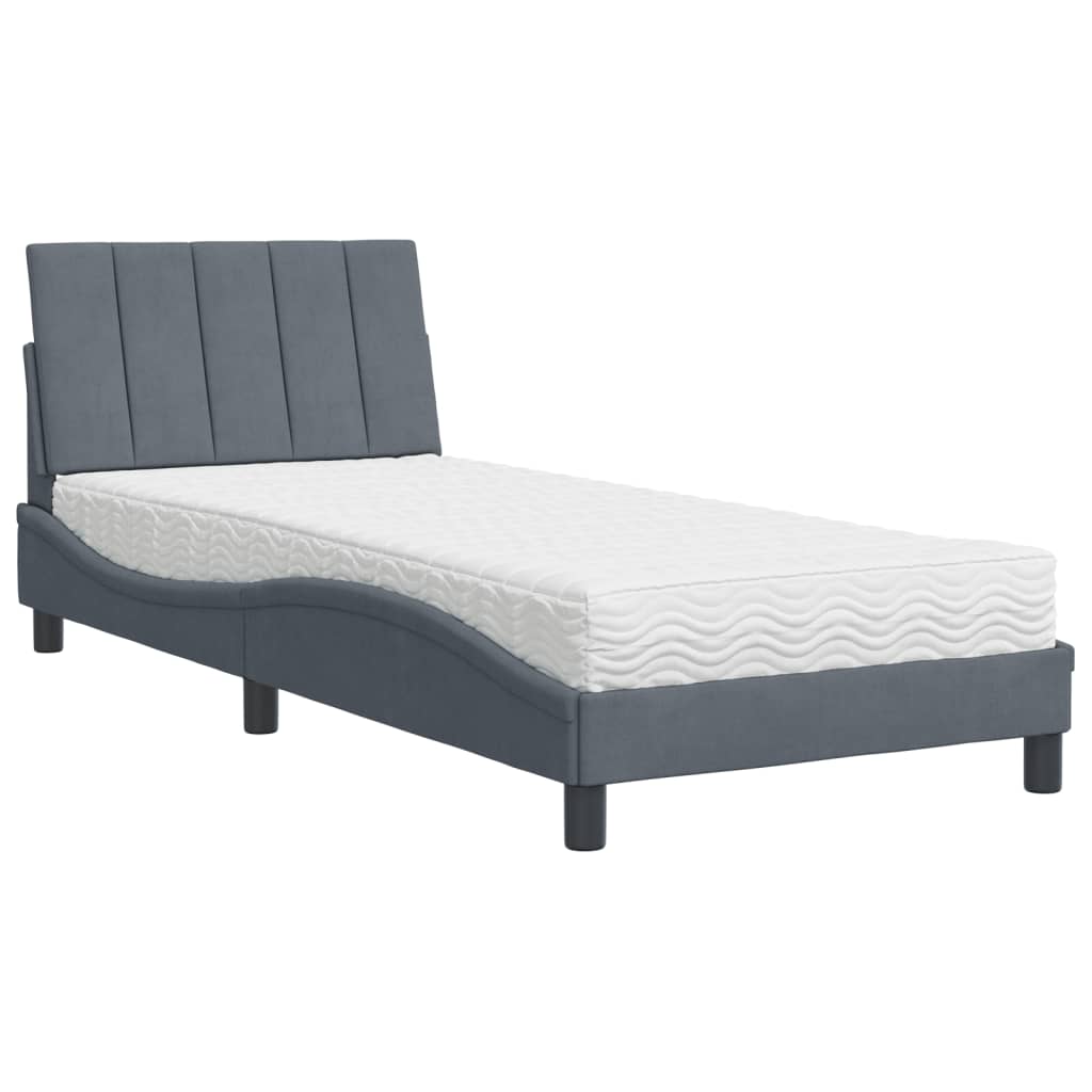 Bett mit Matratze "Hanko" Dunkelgrau 90x190 cm Samt