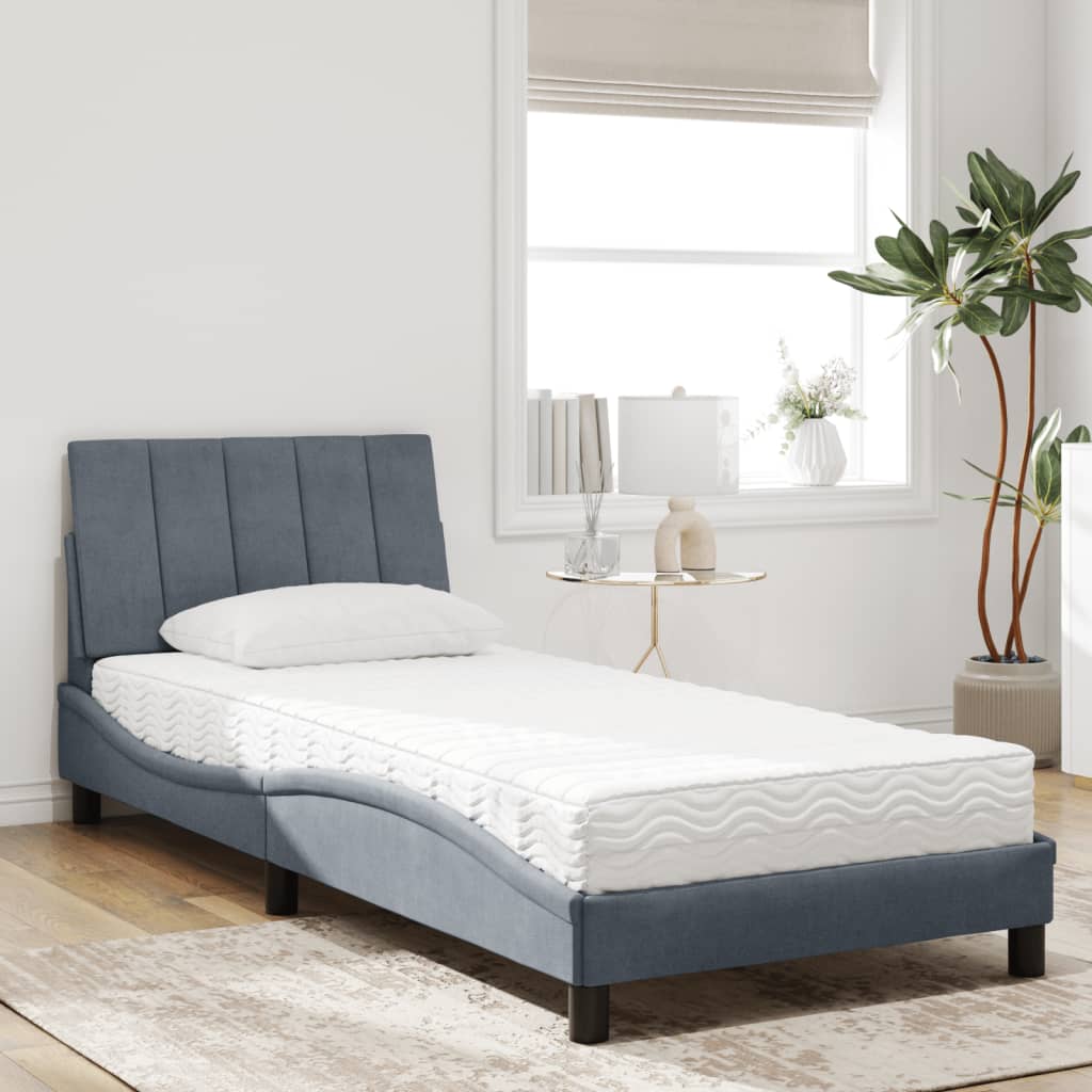 Bett mit Matratze "Hanko" Dunkelgrau 90x190 cm Samt