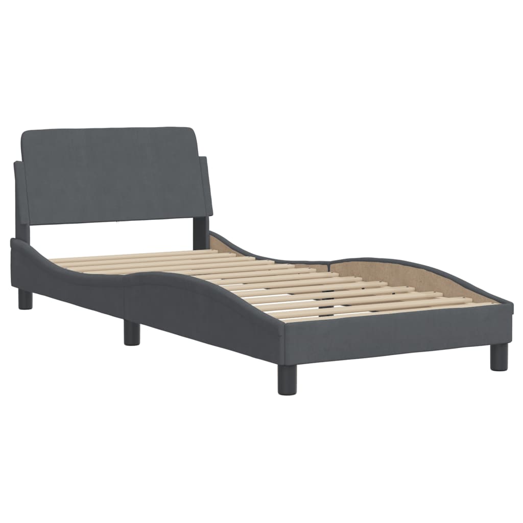 Bett mit Matratze "Hanko" Dunkelgrau 90x190 cm Samt
