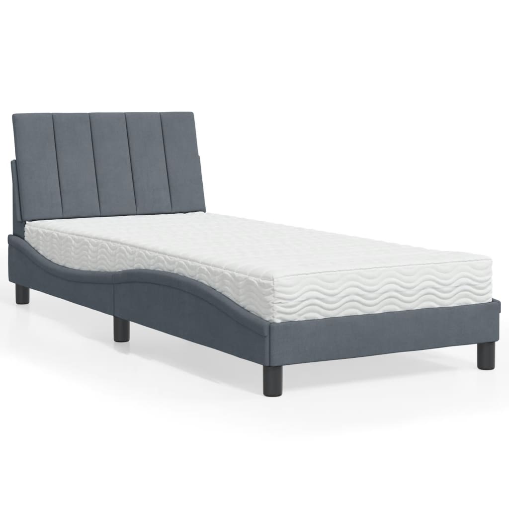 Bett mit Matratze "Hanko" Dunkelgrau 90x190 cm Samt