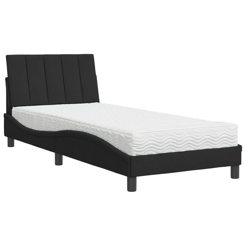 Bett mit Matratze "Hanko" Schwarz 90x190 cm Samt