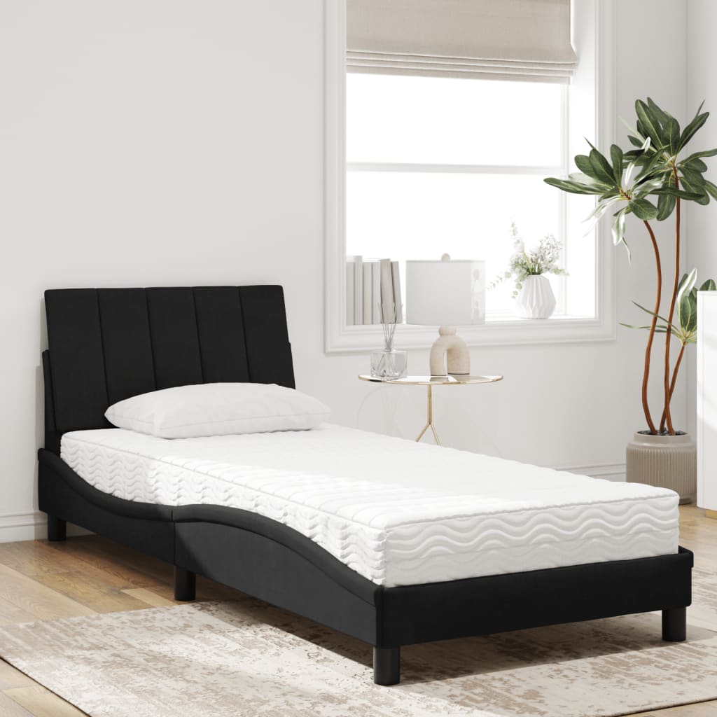 Bett mit Matratze "Hanko" Schwarz 90x190 cm Samt