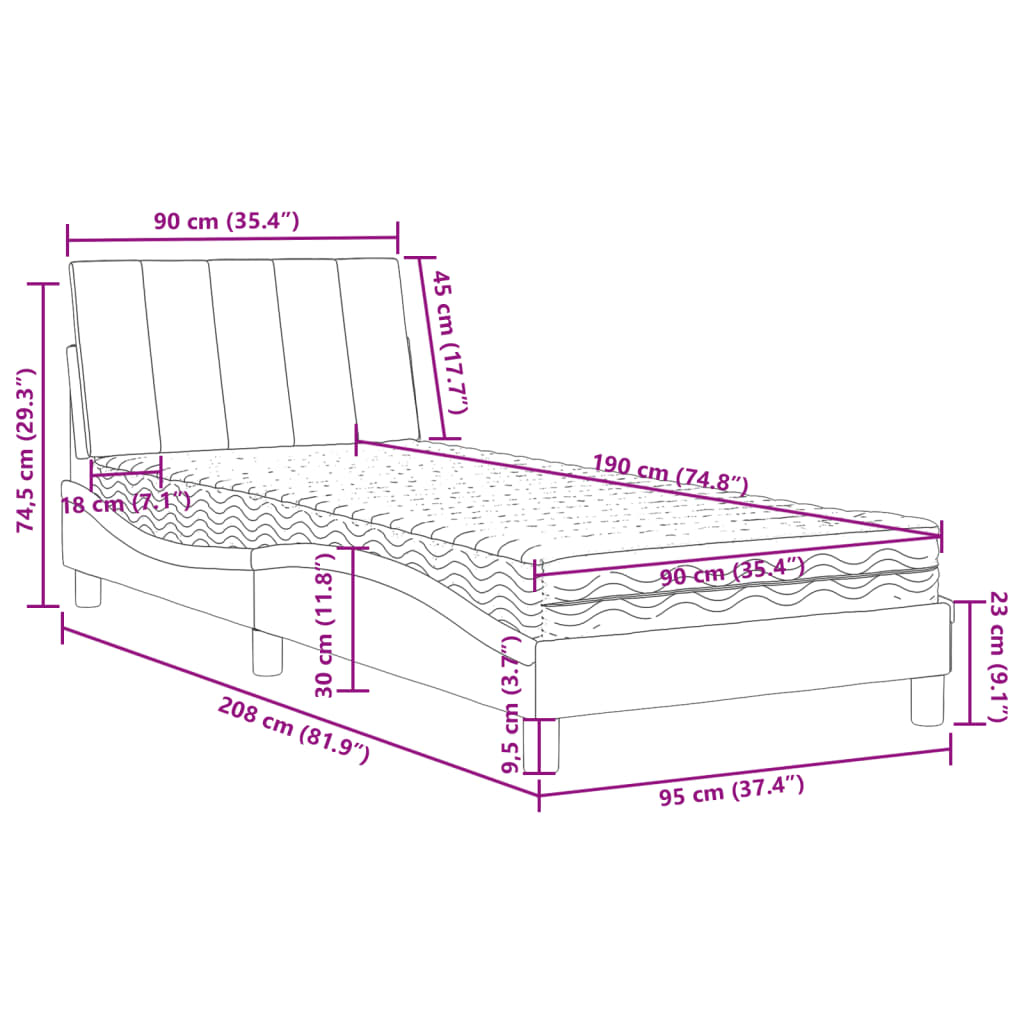 Bett mit Matratze "Hanko" Schwarz 90x190 cm Samt