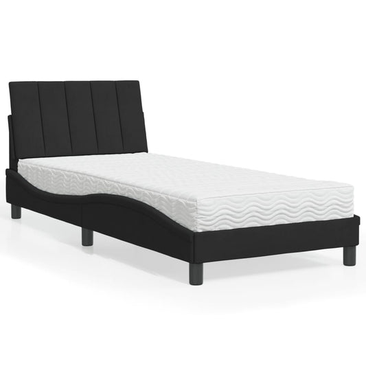 Bett mit Matratze "Hanko" Schwarz 90x190 cm Samt